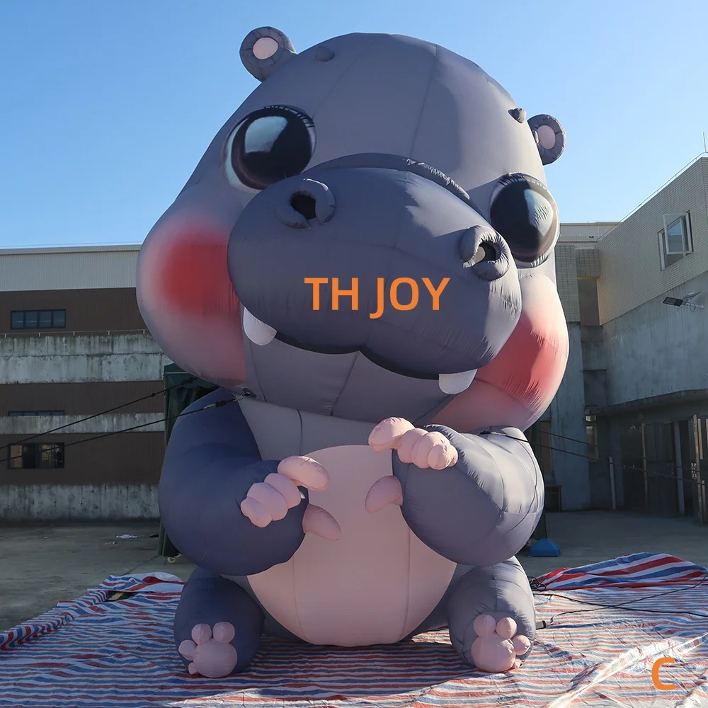 fast air ship to door, 5m 17ft tall giant Hippo Inflatable Cartoon,cute Hippo Cartoon Mascot Character for outdoor decoration