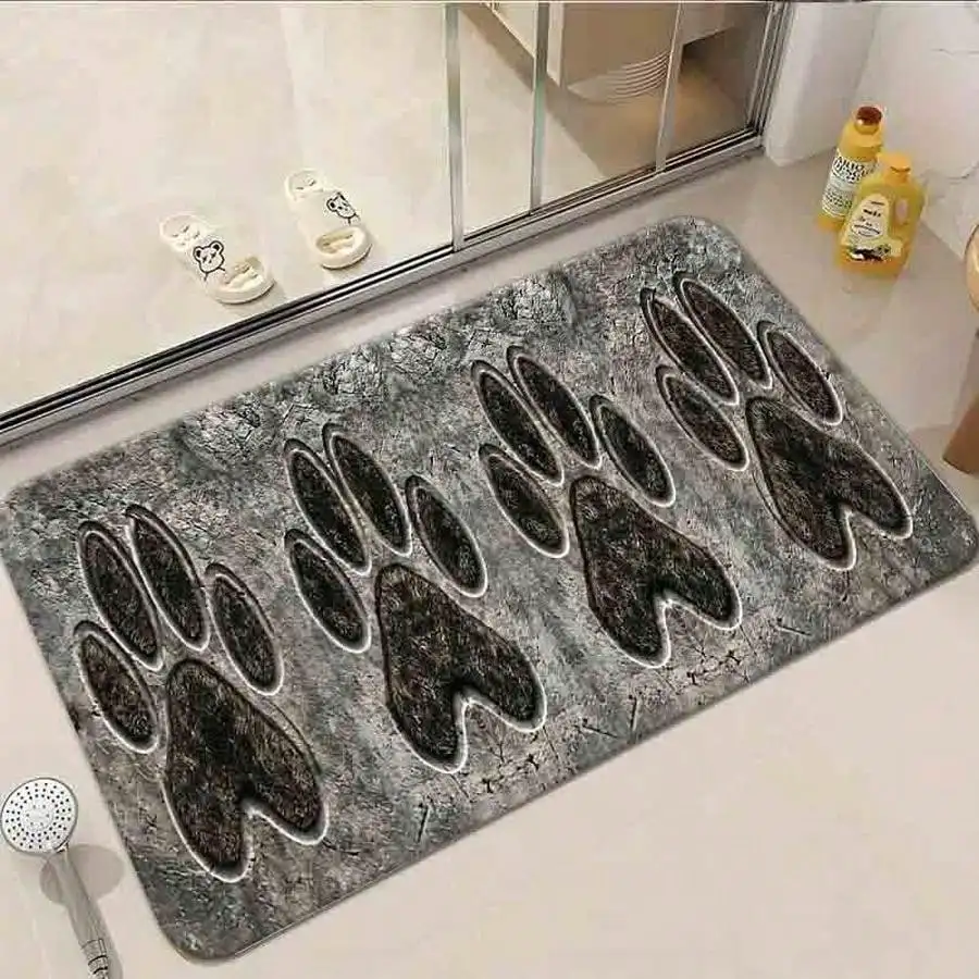 1pc Flannel Floor MatGrungy Industrial Style Paw Print Non-Slip Floor Mat Decorative Rug For Home DecorNon-Slip, Machine Washable, Soft Area Rug For Home Living