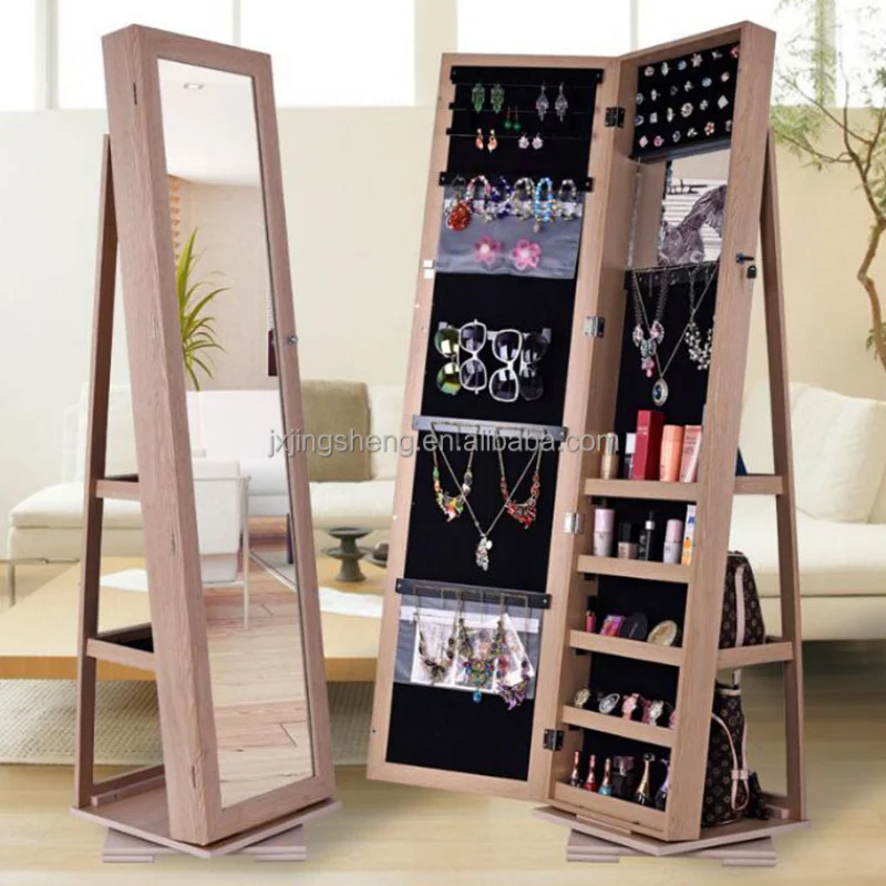 custom.Wooden Full Length Mirror Jewelry Cabinet