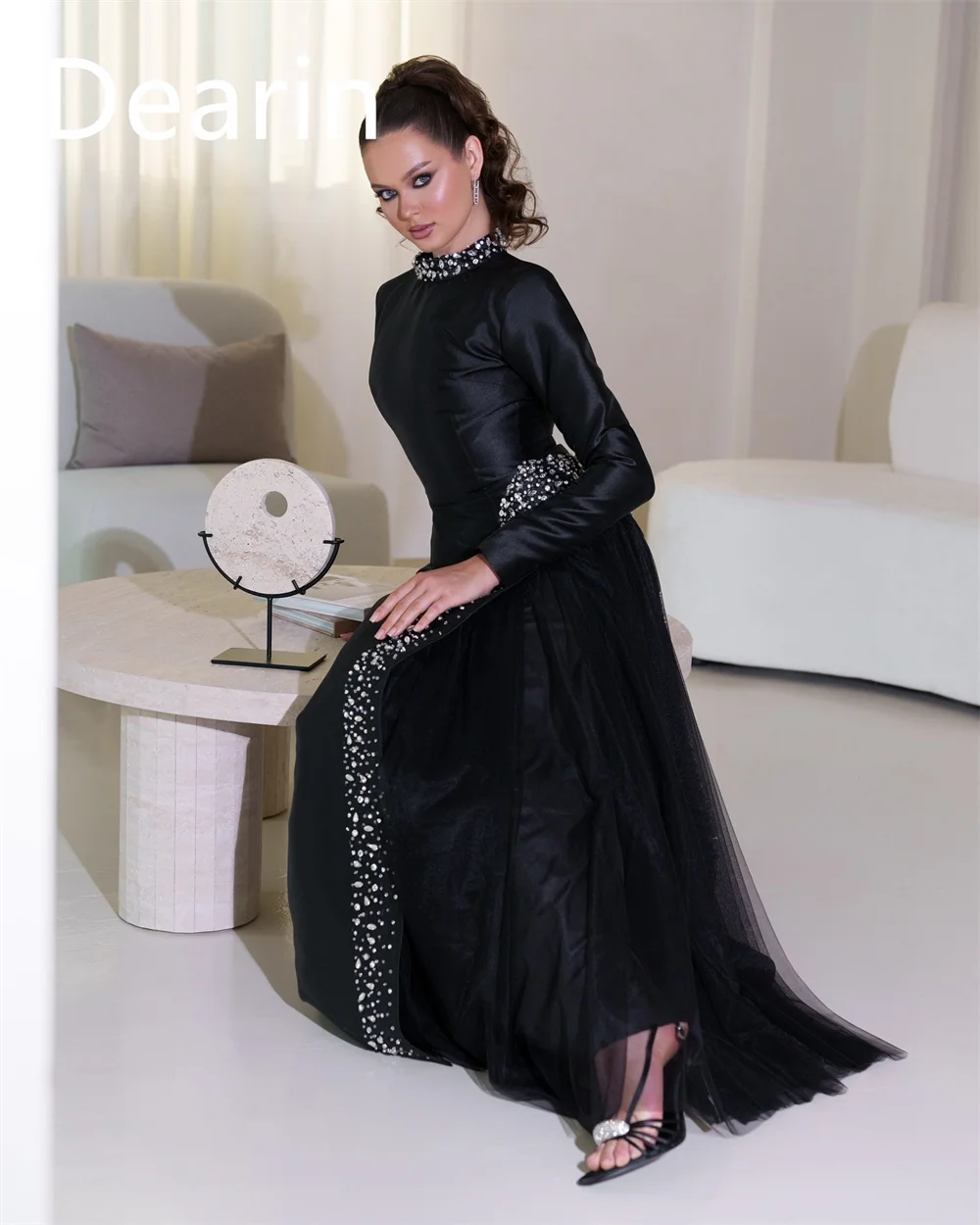 Customized Evening Gown Dearin High Collar A-line Floor Length Skirts Bespoke Occasion Dresses Prom Saudi Arabia Formal Dress