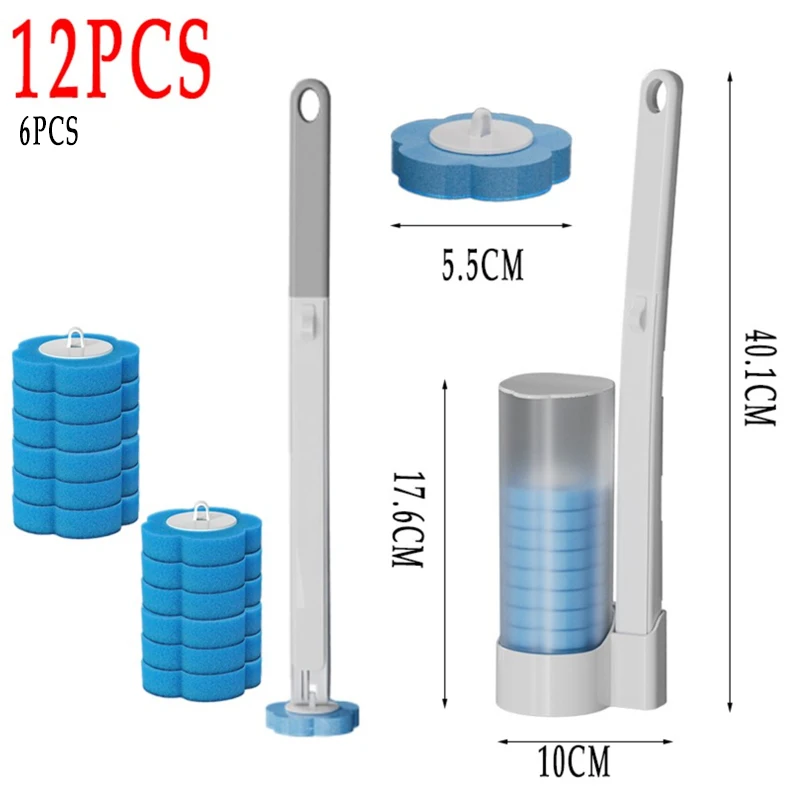 Kit de escova de vaso sanitário descartável, fixado na parede, ferramenta de limpeza de cabo longo com escova de vaso sanitário, acessórios de recarga de limpeza