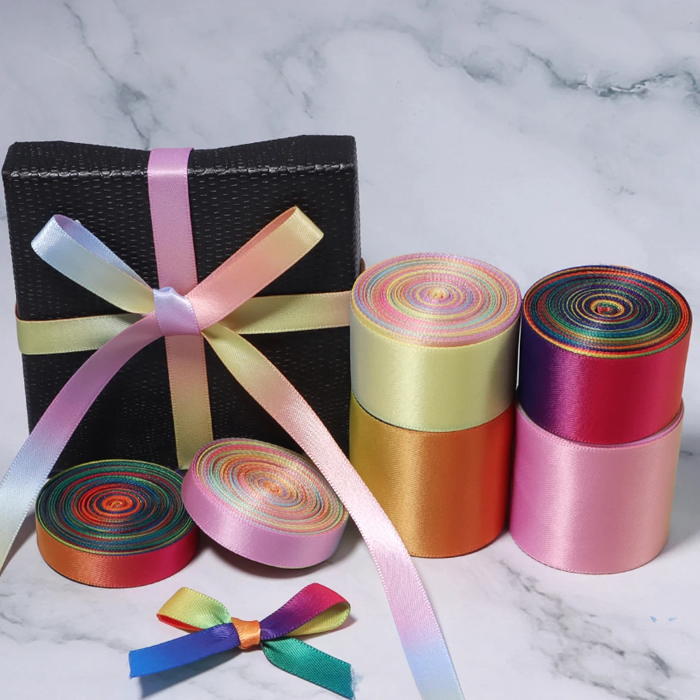 Cinta de Satén de Doble Cara con Degradado Arcoíris de 5 Yardas/Rollo, 1/2.5/4cm, para Manualidades, Ramos de Flores, Cajas de Regalo, Lazos para el Cabello, Costura