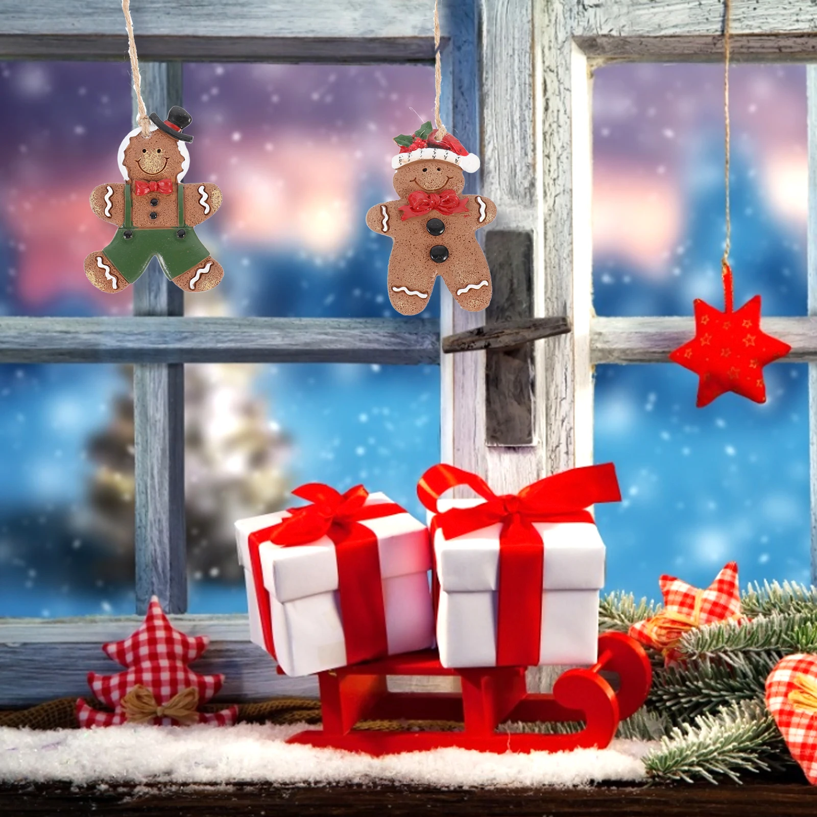

2Pcs Gingerbread Man Pendant Christmas Hanging Decor Holiday Ornament for Tree Home Party Festive Decoration Xmas Wall Door