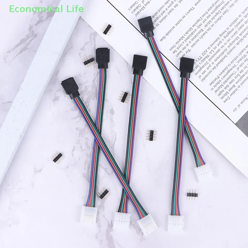 5Pcs 5050 LED RGB Strip Light Connector 4 Pin Conductor Strip To Controller Jumper Solderless Clip On Pigtail Power Adapter