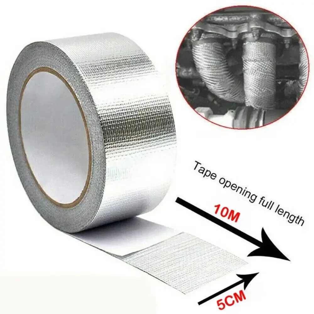 New 10M Fiberglass Aluminum Foil Tape Self-Adhesive High Temperature Aluminum Foil Tape Silver Tin Foil Paper Tape Seal Pipe