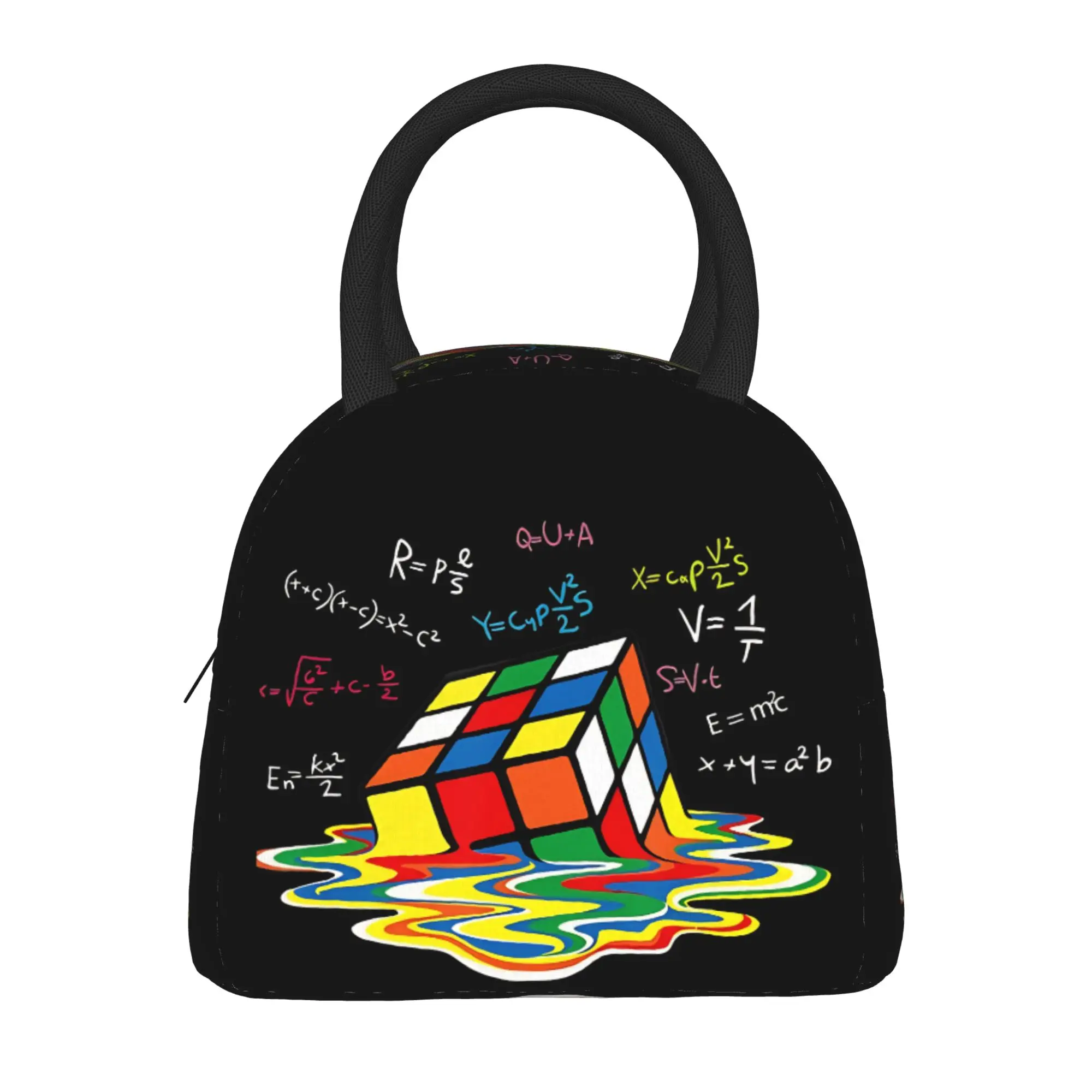 Math Melting Cube Funny Rubix Rubics Player Cube Melt Lunch Bag  Travel Lunch Box For Men Retro Tote Food Bags Oxford Cooler Bag