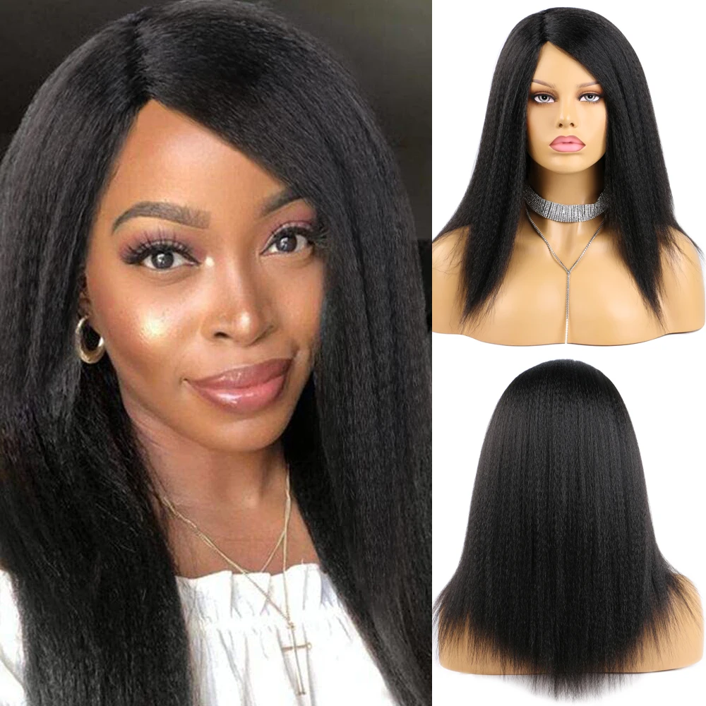 

Прямой парик Bellqueen Yaki, 14 дюймов, без клея, синтетический, мягкий, натуральный, Курчавый, прямой, парик для черных женщин, ежедневный женский