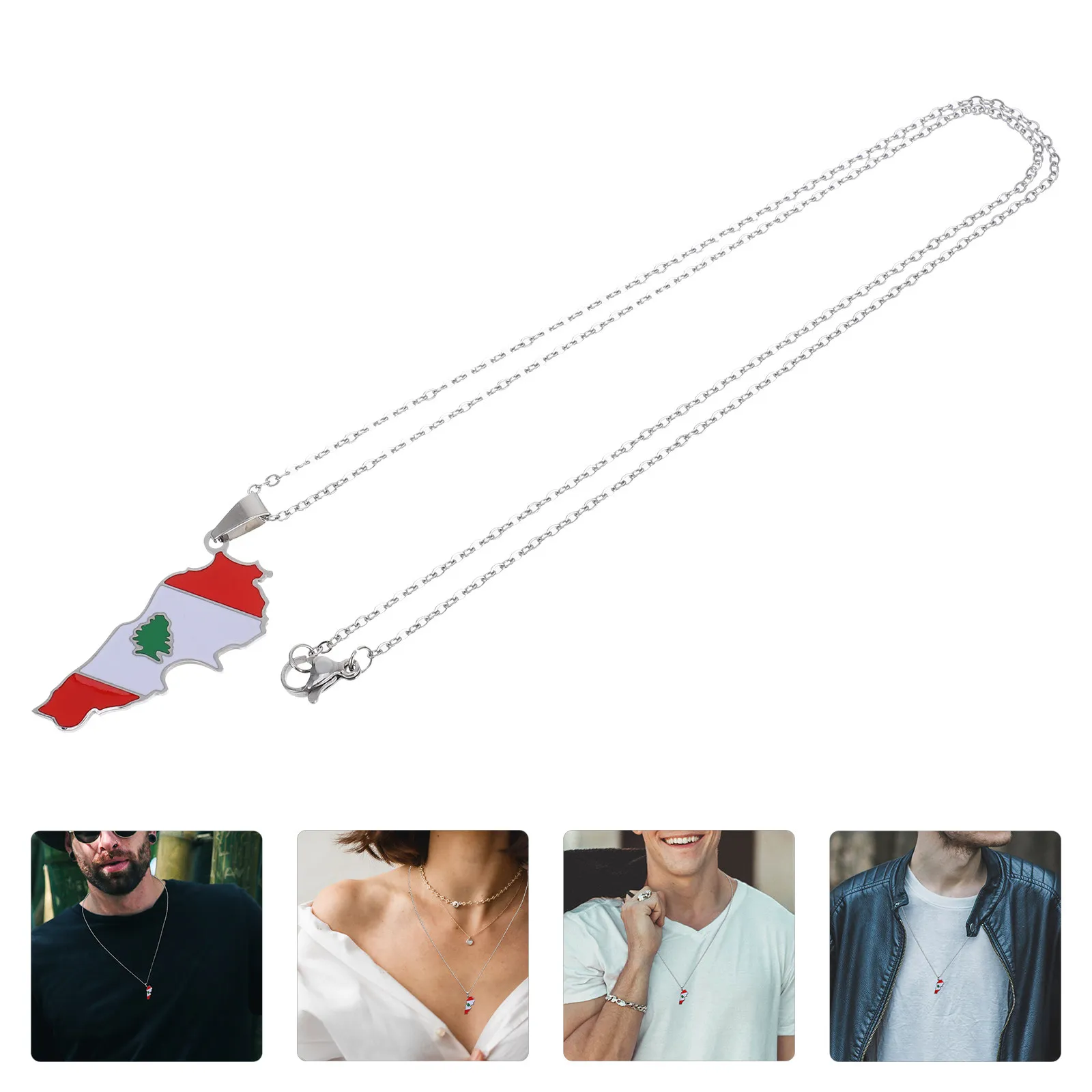 Lebanon Flag Pendant Necklace Durable Alloy Steel Material Comfortable Daily Wear Stylish Present Map Bracelets Brooch