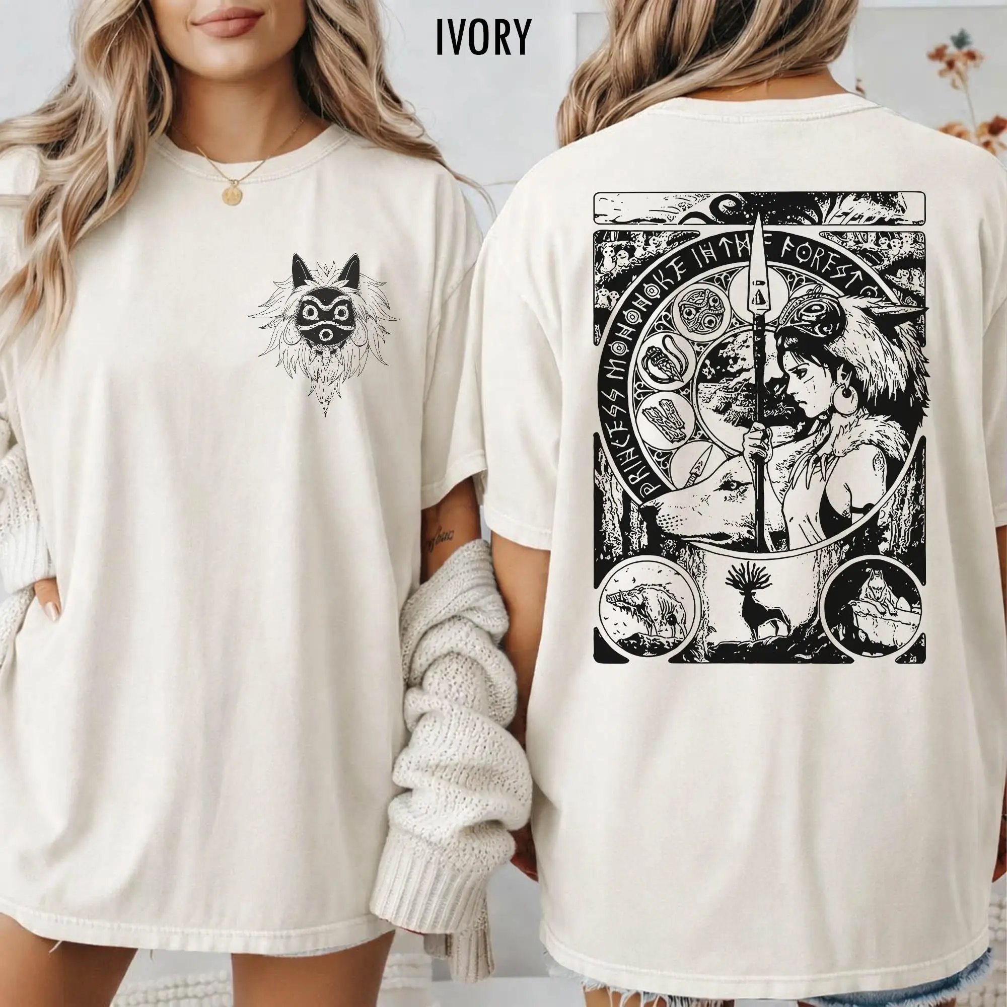Summer Women's Vintage Princess Mononoke T-shirt  Streetwear Oversized Loose Casual Short Sleeve Suitable for All Seasons