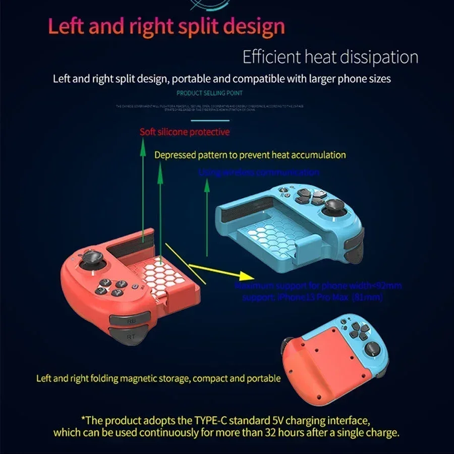 Mocute 061 Type-C Gaming Portable Joystick Gamepads Left Right Split Wireless Bluetooth Game Controller for Android/IOS Phones