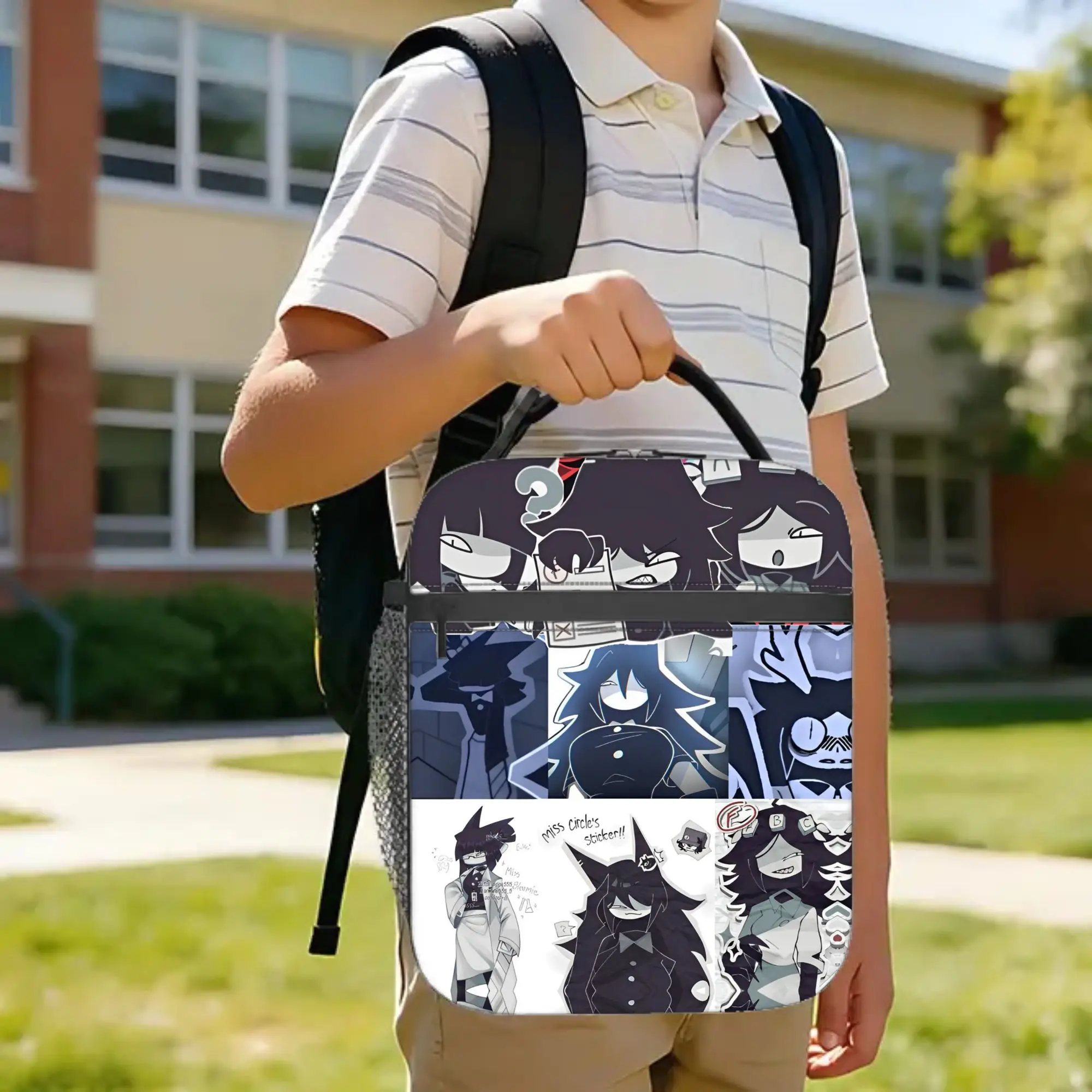 Cartoon Miss Circle Insulated Lunch Bags High Capacity Fundamental Paper Education Meal Container Cooler Bag Lunch Box Tote