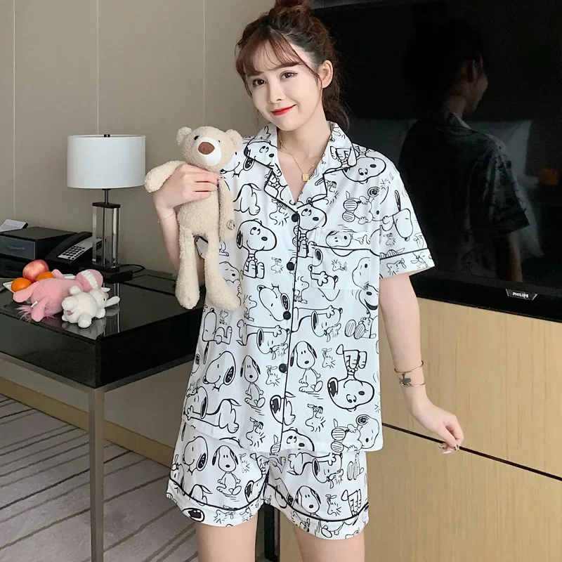 Kawali Peanuts Snoopy Cartoon Pajamas Short Sleeve Shorts Set T-Shirt Can Be Worn Outside Ins Cute Toys Birthday Gift For Girls