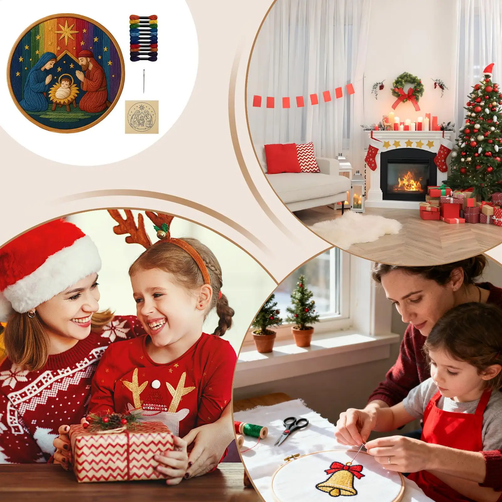 Christian Embroidery Kit Craft Thread Artwork Nativity Christmas Ornament Embroidery Kit For Stocking Holiday Fall Halloween
