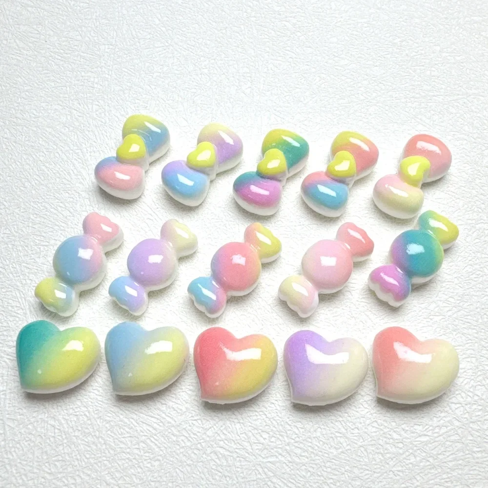 ​​Epoxy Resin Gradient Candy Bows Hearts Flatback Cabochons , DIY Scrapbooking Embellishment, Phone Case Miniature, Craft Decor​
