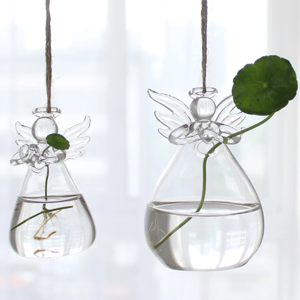 Anjo hidropônico criativo pendurado vasos de vidro transparentes, vaso de flores para decoração doméstica, 2024