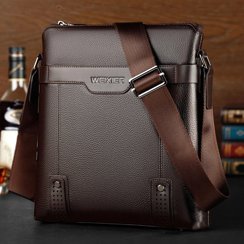 Luxury Leather Shoulder Bag For Men Business Messenger Bag Strap Handbags Male Crossbody Bag Casual Sling Bag For IPAD