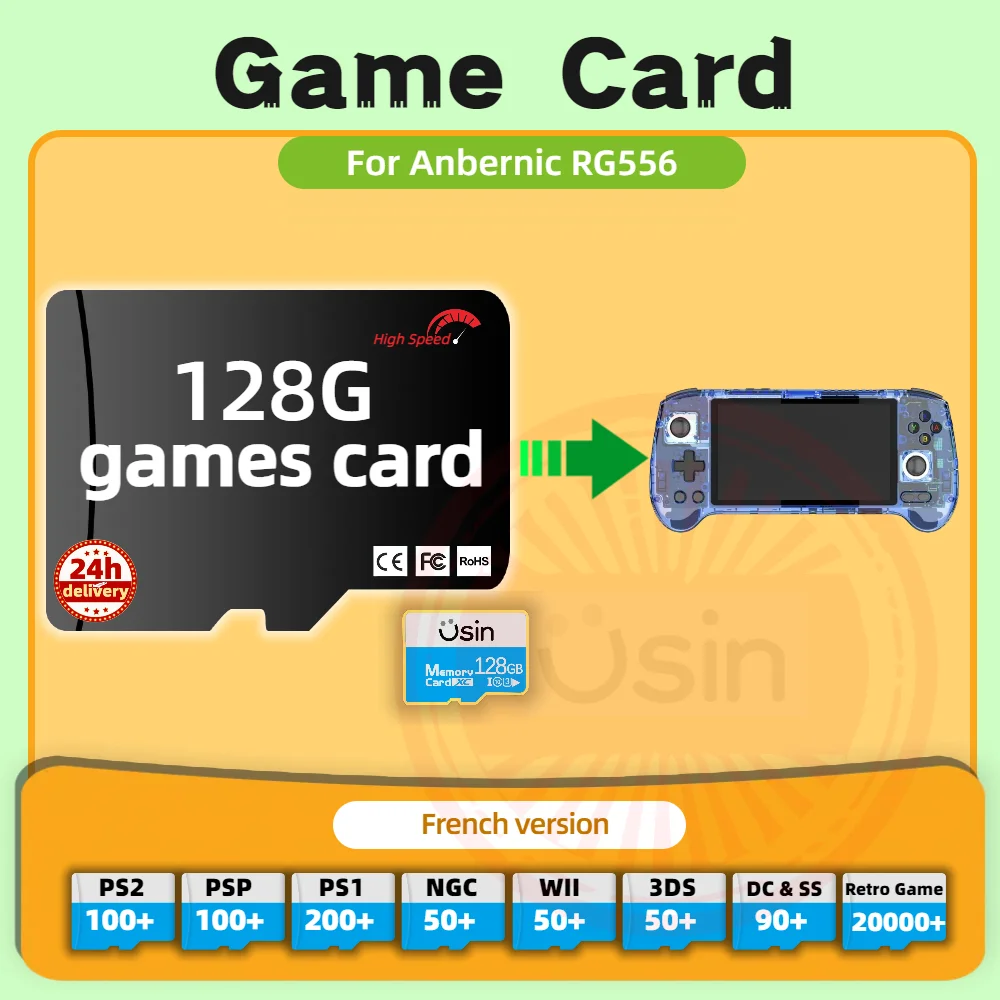 SD Game Card For Anbernic RG556 French Version Retro PS2 PSP Games Android Gaming portable Console Memory TF High Speed 128G