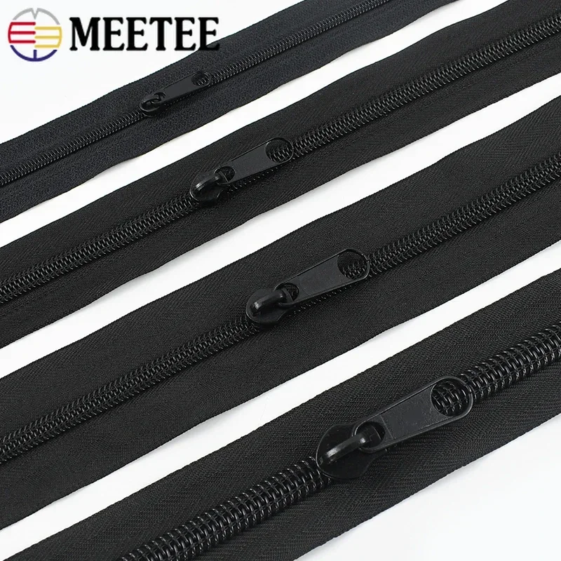 1-5M Black 3# 5# 8# 10# Nylon Zippers Tape + Zipper Sliders Tent Repair Closure Zip Roll Clothes Sewing Zips Puller Head Kits