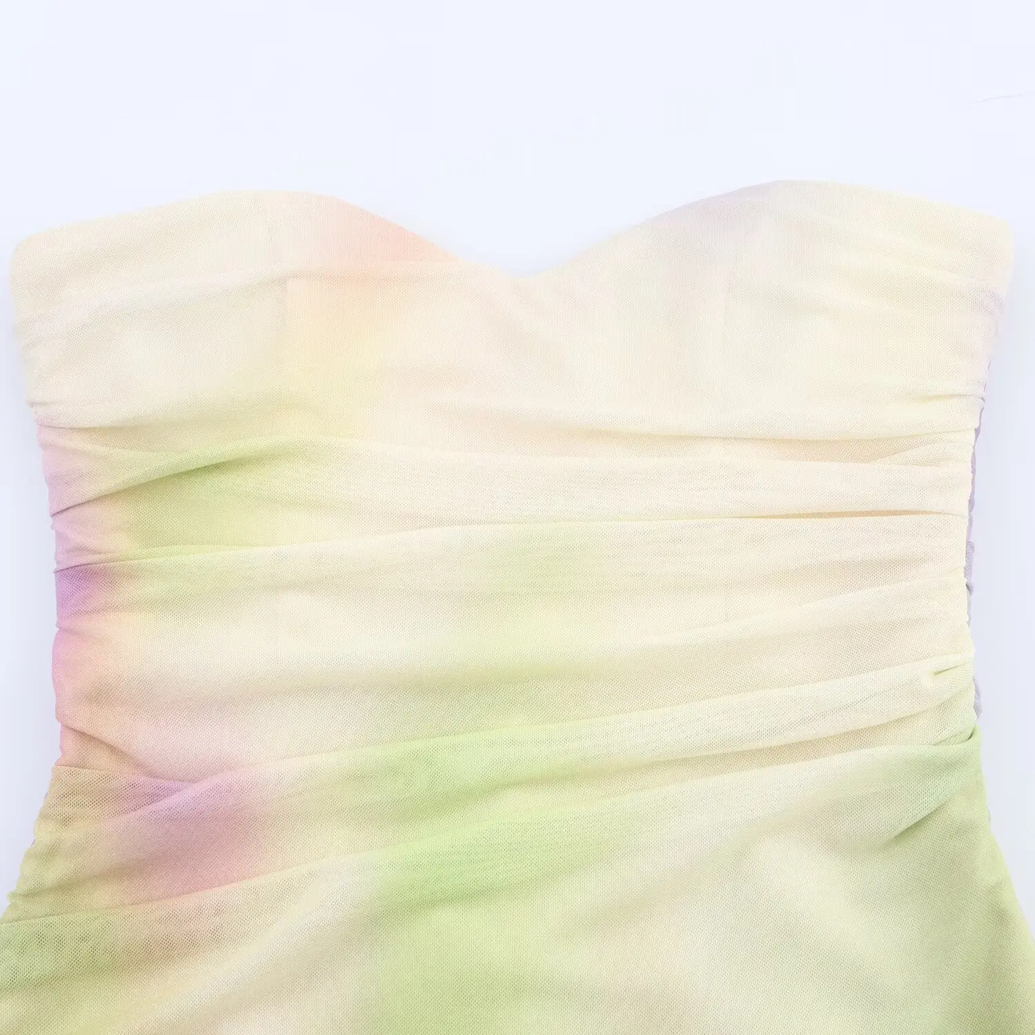 2025년 신상 여름 여성 캐주얼 패션 편안한 심플 플리츠 프린트 튤 튜브탑 롱 드레스