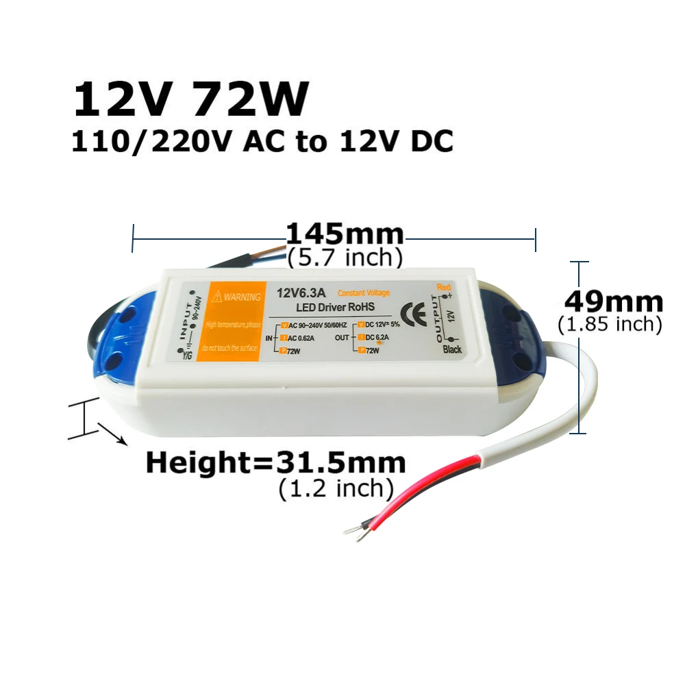 12V LED Driver AC 110V 220V to DC 12V Power Supply 18W 28W 48W 72W 100W 12 Volt Power Adapter LED Strip Lighting Transformer