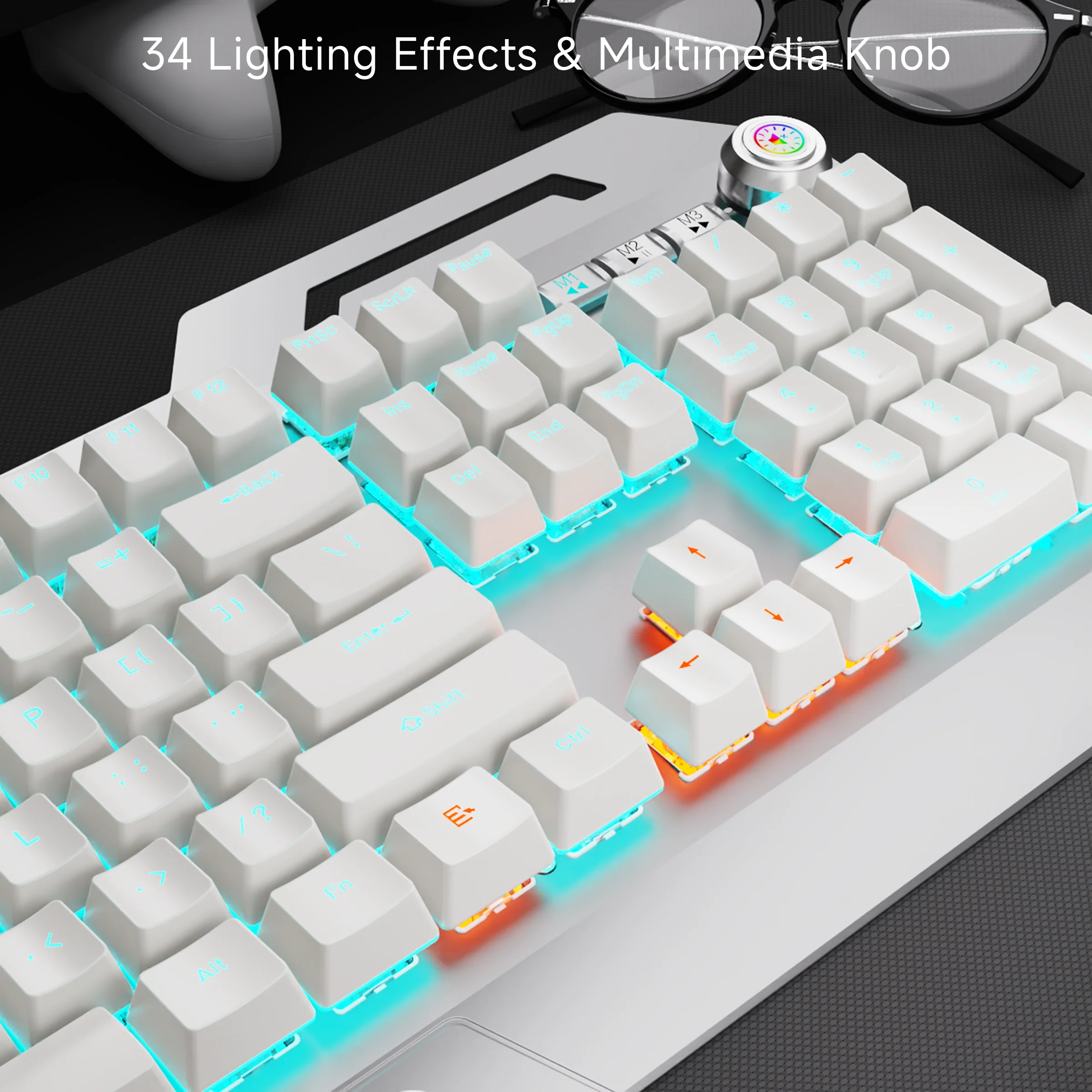 EWEADN Wired Mechanical Gaming Keyboard, Knob Blue Switch,104-Key,Ergonomic, Durable,Gaming/Typing, Laptops/PCs, Esports/Gaming - Image 6