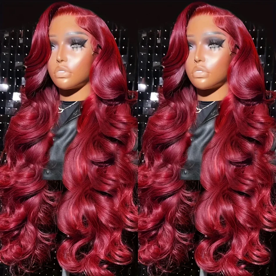 Kepadatan 220 30 inci 99J Burgundy tubuh Brasil gelombang 13x6 renda Frontal Wig 13x4 rambut manusia renda depan Wig anggur merah berwarna