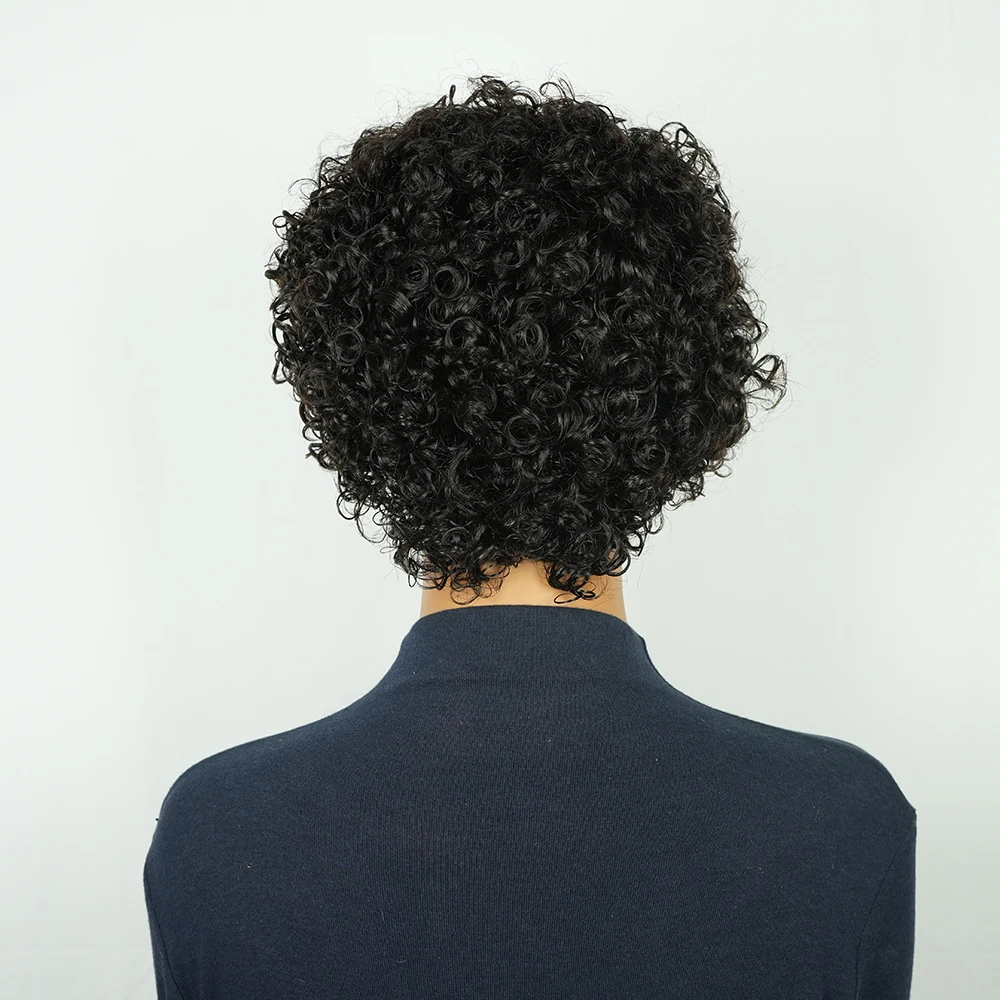 Парики из натуральных волос с стрижкой пикси для чернокожих женщин, дешевый парик из натуральных волос, вьющиеся парики из человеческих волос, полный парик машинного производства