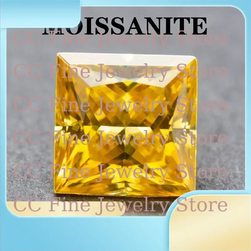 

Moissanite Stone Golden Yellow Color Princess Cut Artificial Gemstone Advanced Jewelry Rings Earrings Making With Certificate