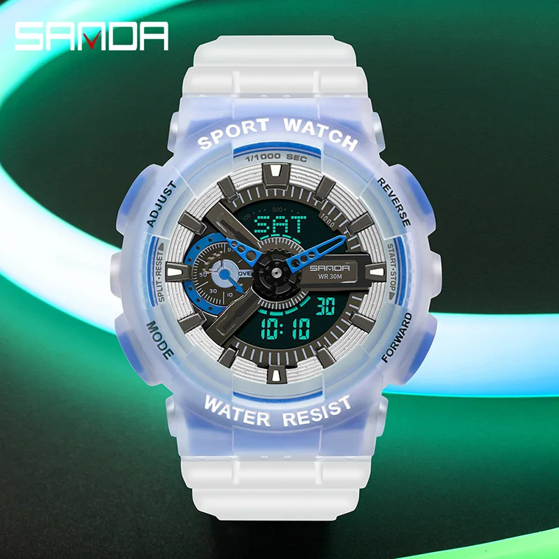 SANDA 3029 reloj electrónico de moda para hombre, caja fluorescente creativa luminosa, reloj despertador resistente al agua, relojes deportivos informales para hombre