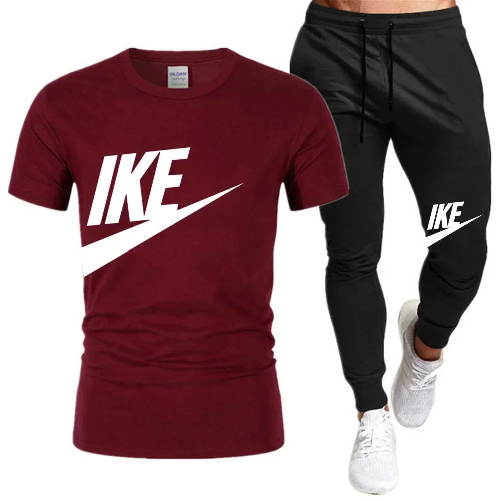 Summer men\'s clothing Fashion short-sleeved T-shirt + thin pants set casual jogging fitness high quality sportswear set