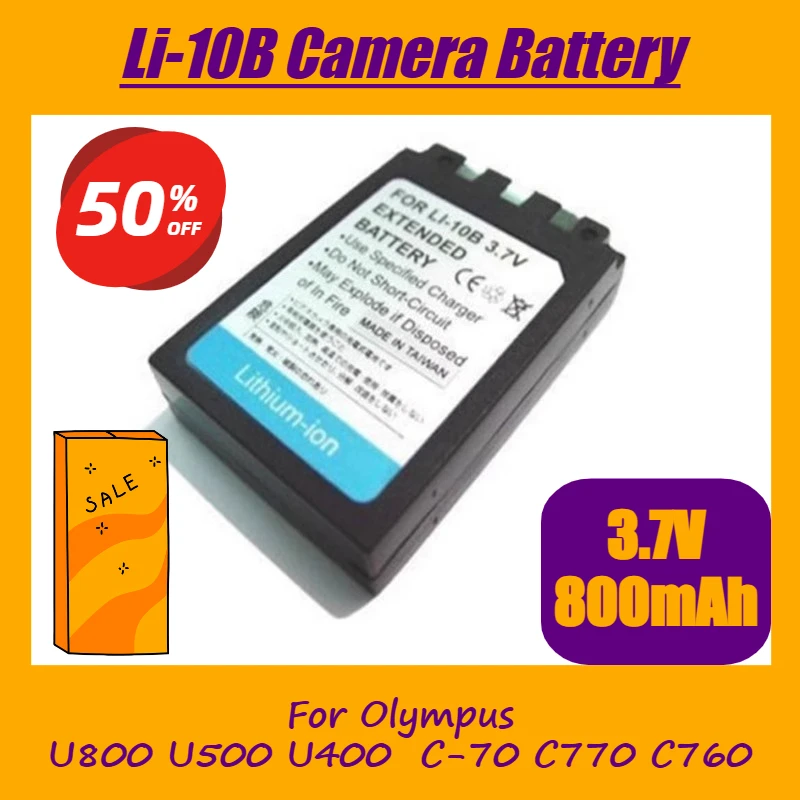 Bateria da câmera Li-10B 3.7V 800mAh para Olympus U800 U500 U400 C-70 C770 C760