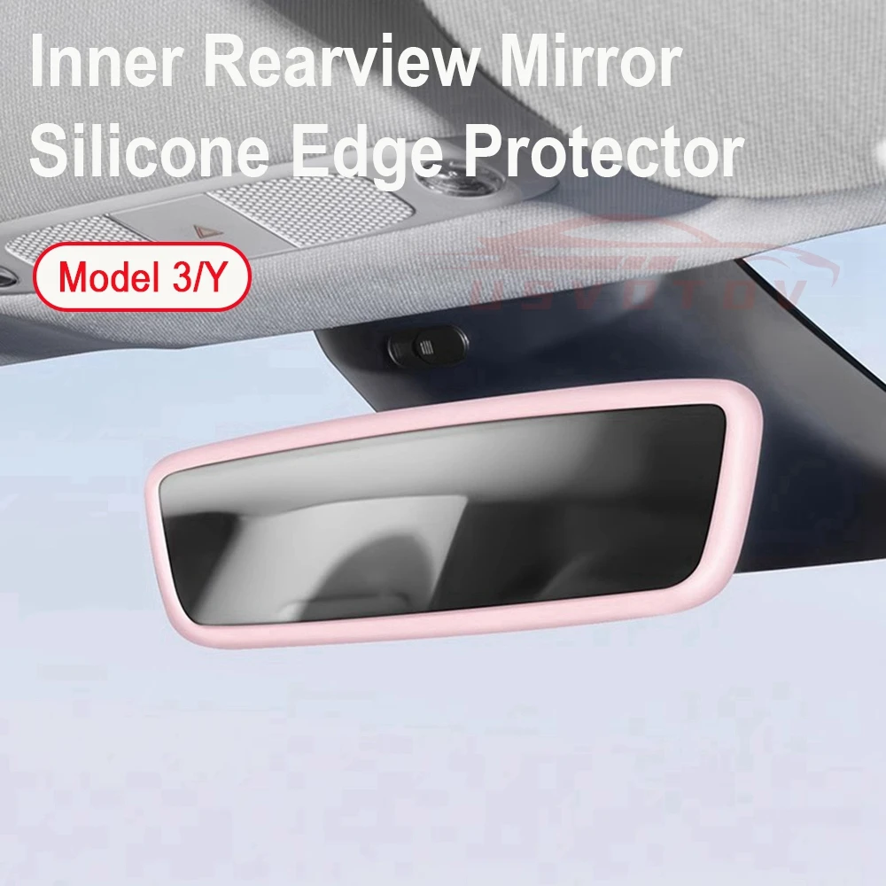 Rearview Mirror Protector Frame for Tesla Model 3 Y S X Highland 2024-2019 Center Console Accessories Silicone Rubber Cover Trim