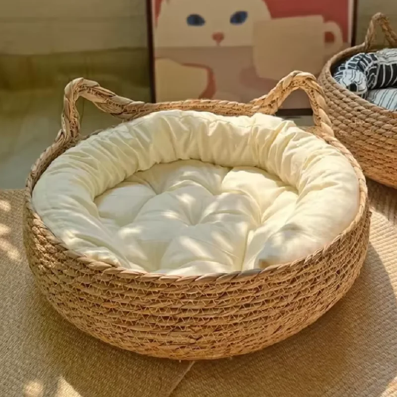 Handmade rattan woven cat litter, removable mat, Washable, neat, universal, seasonal, warm, pet store, accessories, 4 seasons,