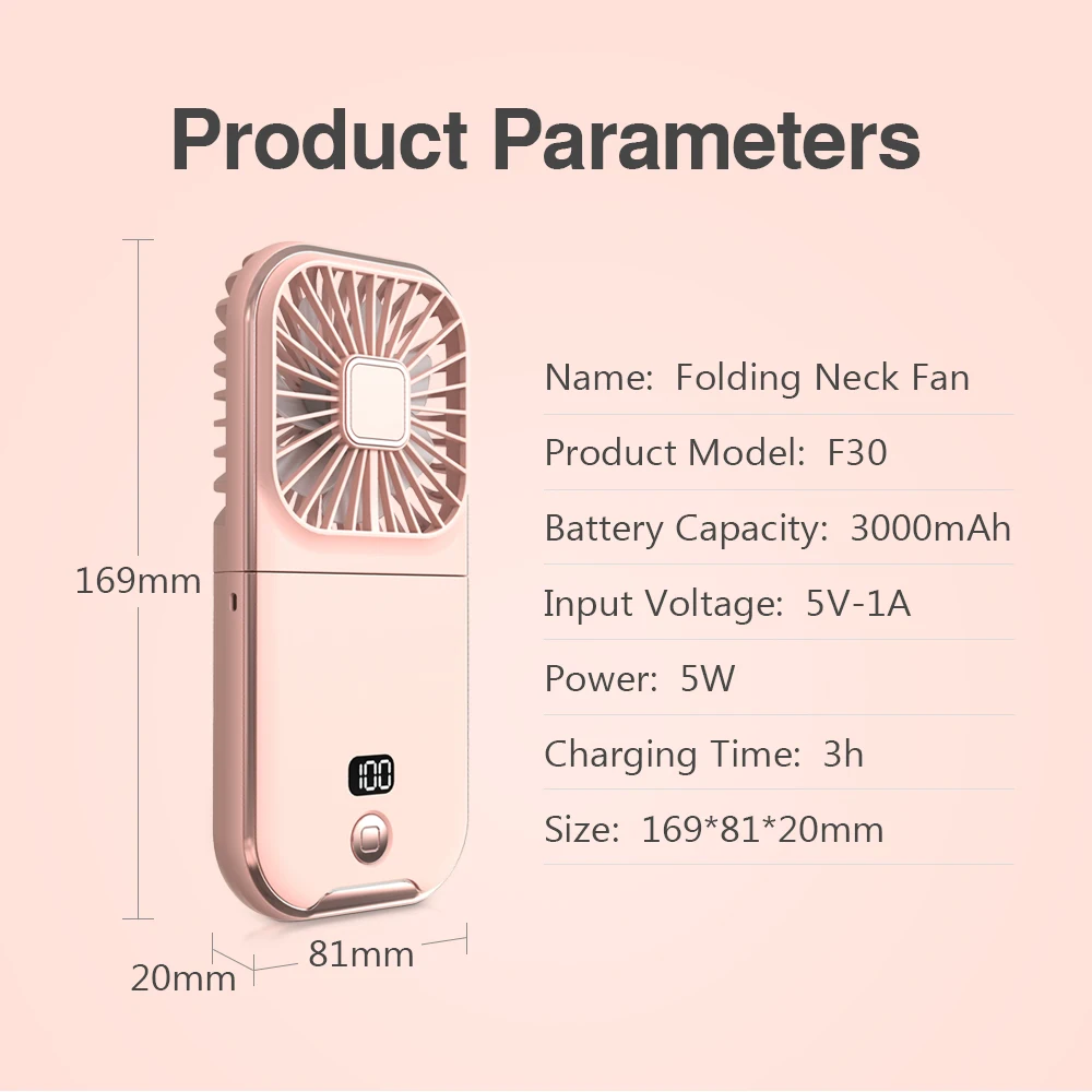 Long lasting Quiet 4 Speed Adjustable USB Rechargeable Neck Fan Portable Mini Fan Fast Heat Dissipation Without Noise Air Cooler