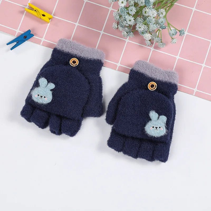 2024 New Winter Winter Winter Waterproof Children 3-8 Years Old Plush Rabbit Students Write Half Finger Baby Cartoon Gloves