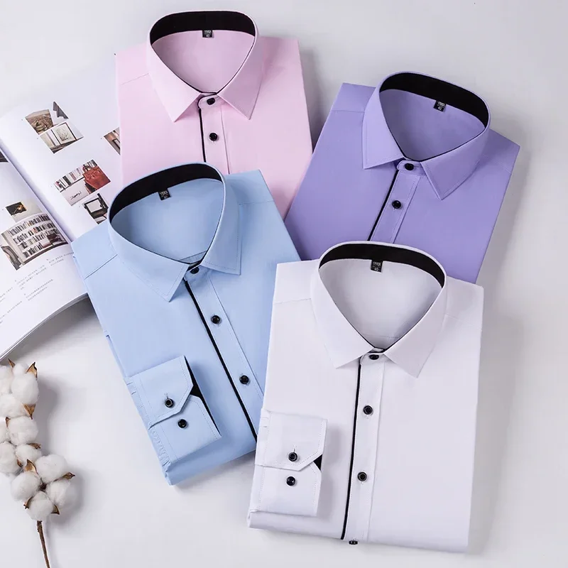 Men's Classic Long Sleeve  Basic Dress Shirts Single Patch Pocket Formal Business Standard-fit Office Social Shirt S-8XL