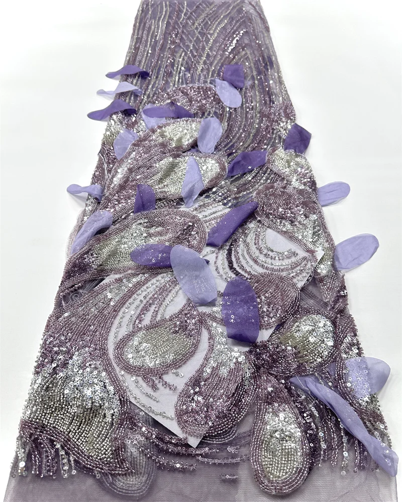 

African Luxurious Beaded Lace Fabric French 5 Yards Heavy Mesh Lace Sequins Embroidered Lace Fabrics Weddings Party Dress