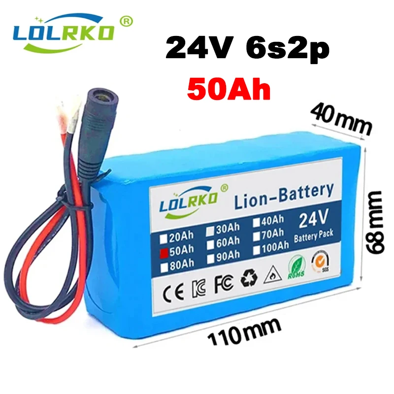 2024 24v 6s2p Lithium Battery Pack 50Ah 18650 Rechargeable Battery Li Ion Battery Pack With Chargerr