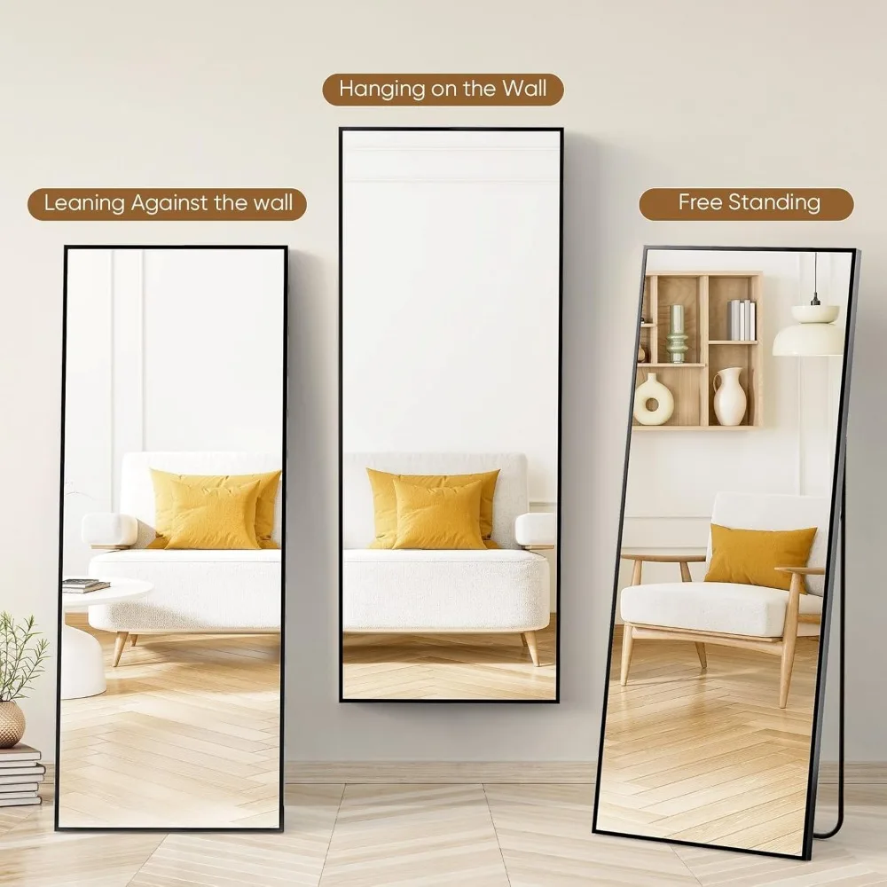 Full Length Standing Mirror, 64x21 Inch Aluminum Frame Floor Mirror for Bedroom, Bathroom, Wall Decoration