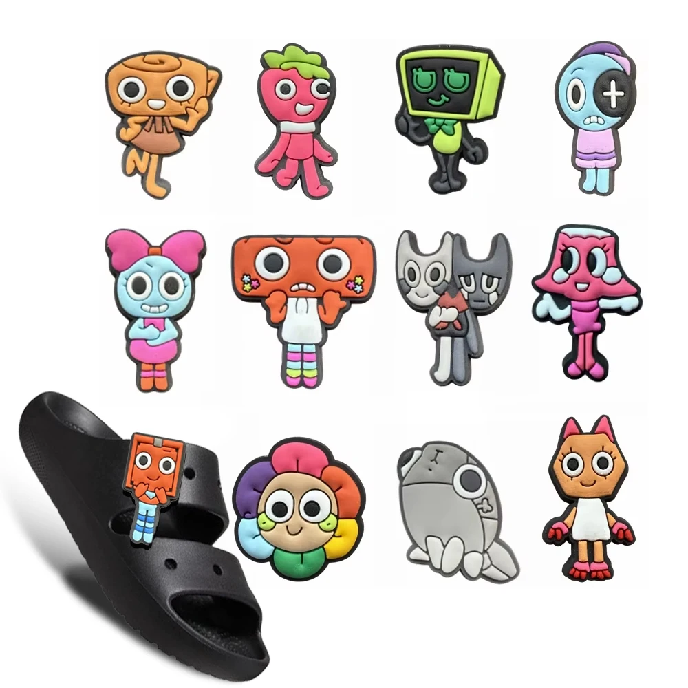 

1-12pcs Dandys World Game series Mix Shoe Charm PVC Decorations Assorted Style Detachable Waterproof X-mas Fall winter For Gifts