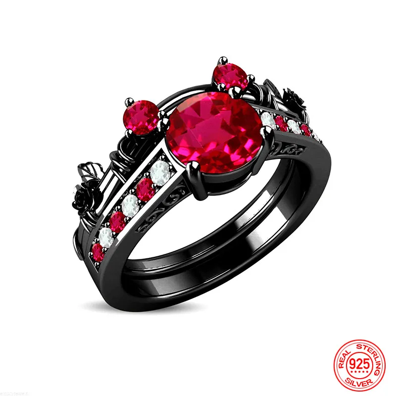 925 Sterling Silver Black Rings For Women Fashion Wedding Party Jewelry
