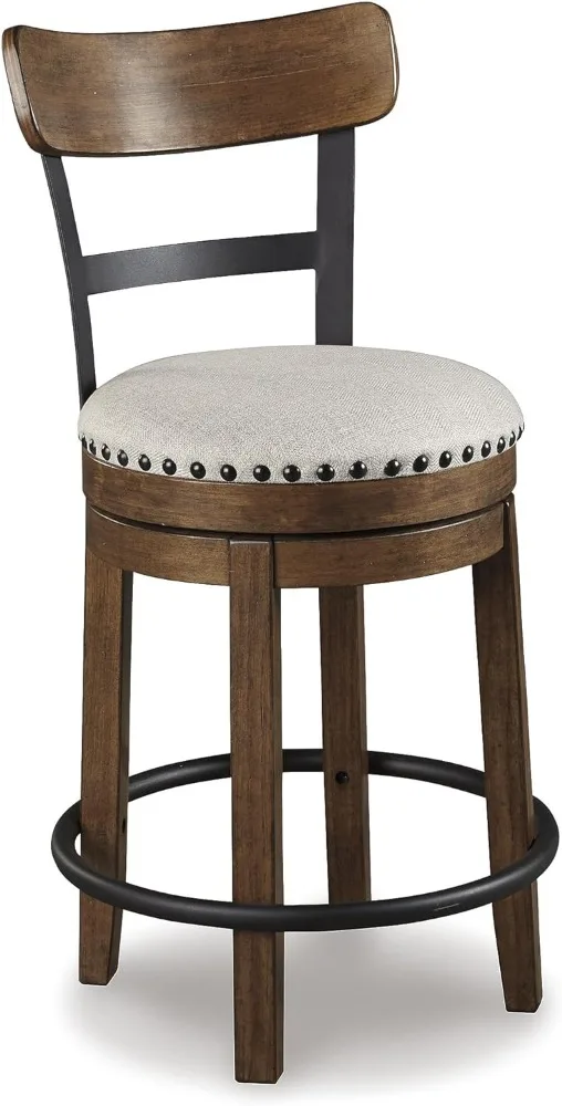 Signature Design By Ashley Valebeck Rustic Farmhouse 24.5” Counter Height Swivel Bar Stool, Brown Bar Stools