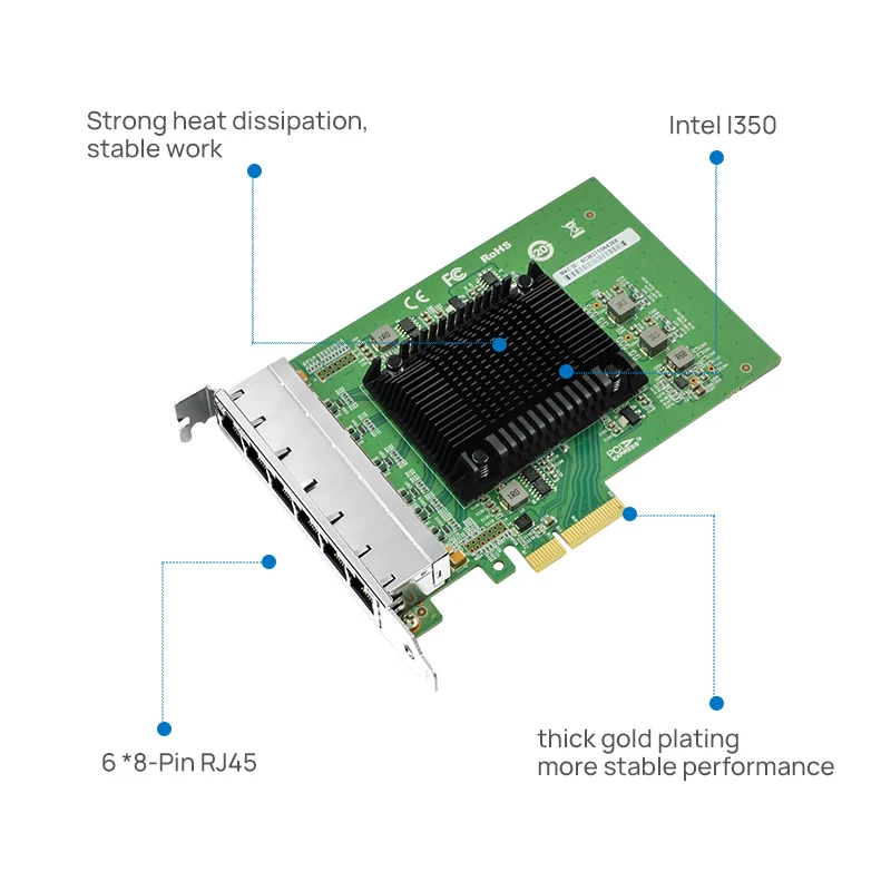 Imagem -04 - Lr-link 2006pt Seis Portas Gigabit Pcie x4 Placa de Rede Rj45 Pci Express Lan Ethernet Servidor Adaptador Intel I350 Nic