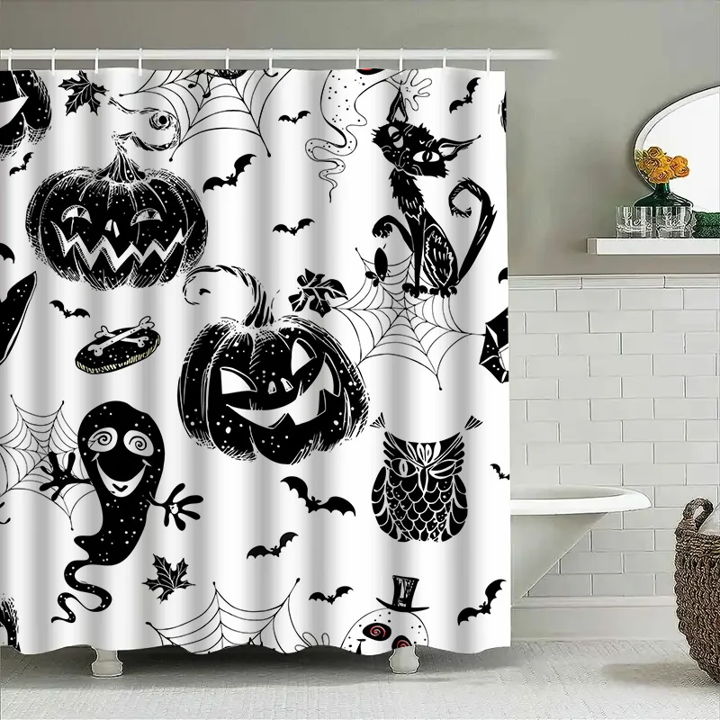 

Tuniu Black Halloween Ghost Bat Pumpkin Spooky Shower Curtain for Bathroom Decor Scary Wall Art Decor