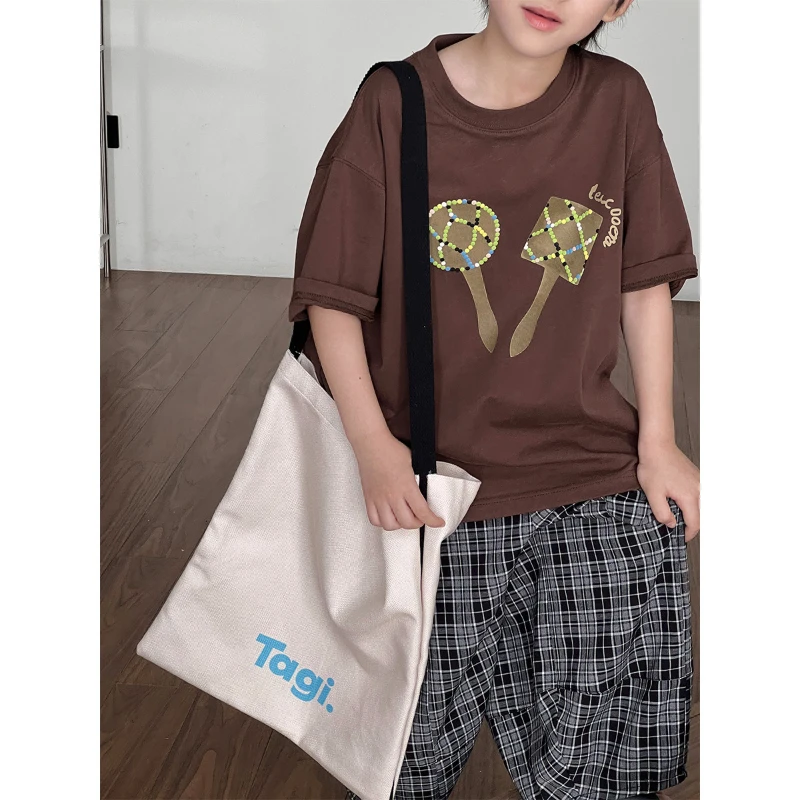 

2025 Summer Children's New Western-style Tops with Simple Printed T-shirts and Casual Loose Short-sleeved T-shirts