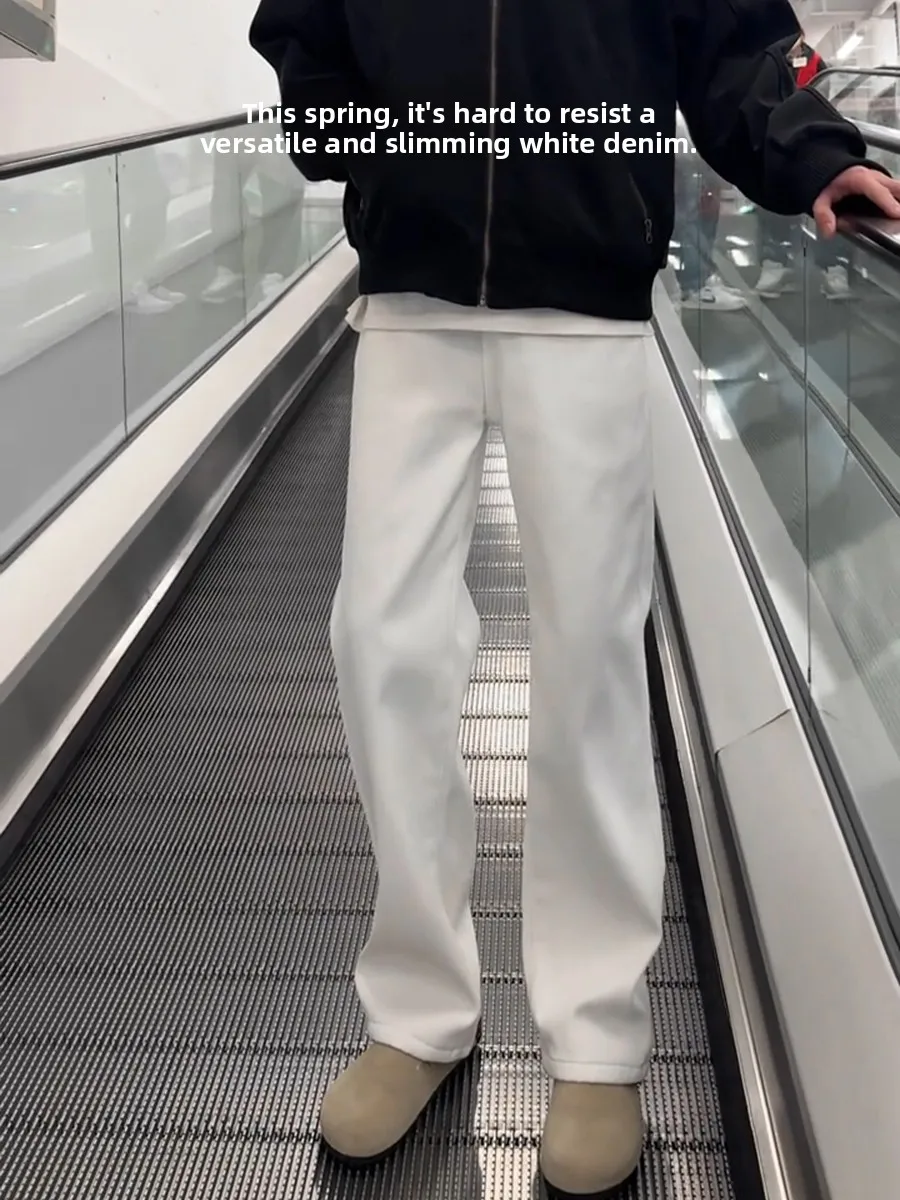 

Мужские джинсы Cleanfit белого цвета, прямые, с эффектом драпировки, повседневные брюки в стиле High Street, с эффектом похудения, премиум-качество