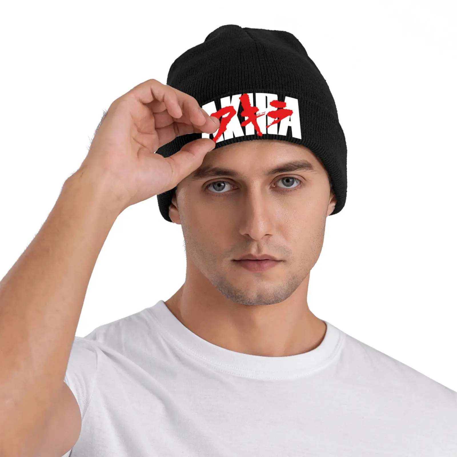 Chapéu de malha unissex com logotipo sangrento A-Akira, quente ao ar livre, masculino, cor sólida, crimpagem, gorro, hip hop, bonés de esqui