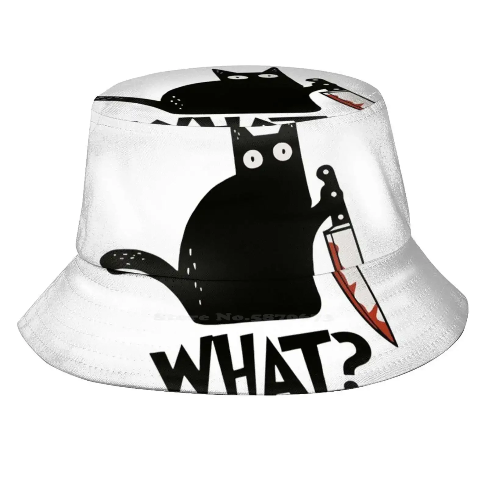 Cat What ? Murderous With Knife Gift Premium T-Shirt Uv Protection Foldable Bucket Hats Women Men Womens Cat What Cat