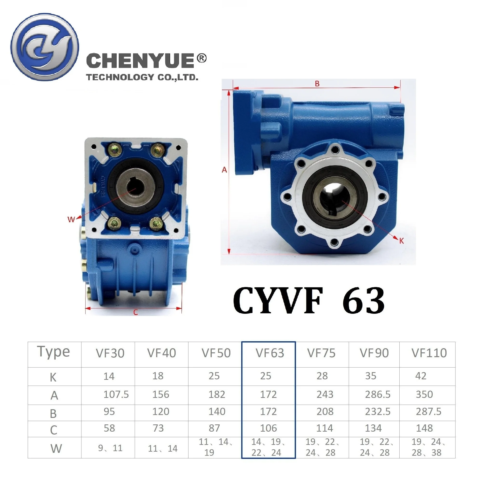 Imagem -05 - Chenyue Cnc Worm Gearbox Reducer High Torque Maintenance Cyvf 063 Input 14 19 22 24 mm Output 25 mm Ratio 5:1 100:1