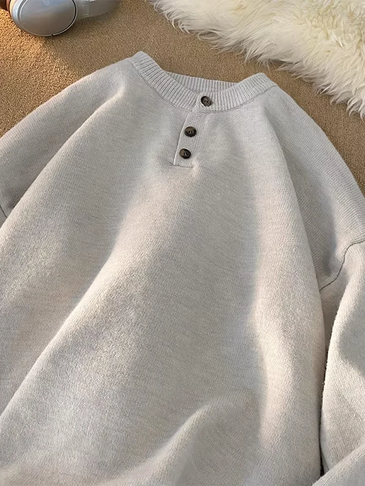 

Мягкий уютный американский ретро трикотаж с воротником Генри, мужской осенний свитер Cleanfit, высококачественный свободный крой, длинный светящийся круглый свитер Ne